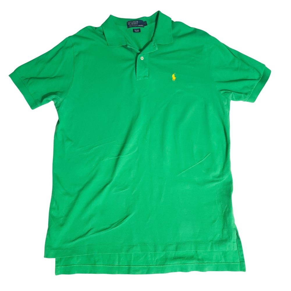 Polo Ralph Lauren Mens Large Green Short Sleeve Cotton Pique Polo Yellow Pony